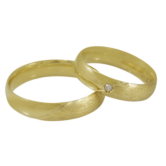 Aliança de Casamento em Ouro Amarelo 18K com Friso e Brilhante