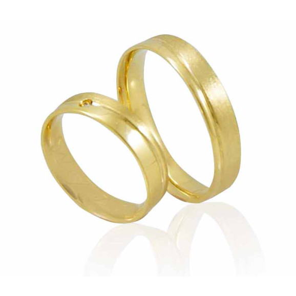 Aliança de Casamento em Ouro Amarelo 18K Reta com Friso Transversal e Brilhante