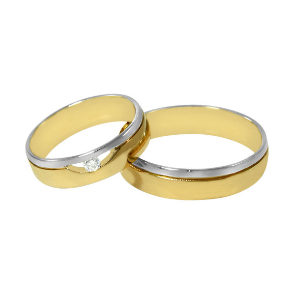 Aliança de Casamento em Ouro Amarelo 18K Reta com Friso e Brilhante