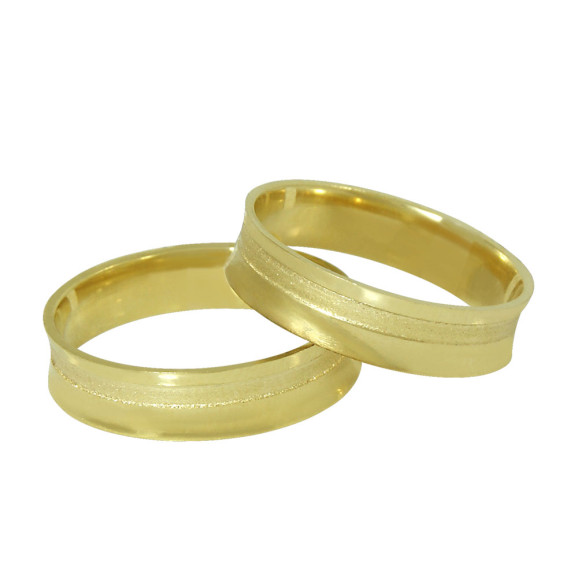 Aliança de Casamento em Ouro Amarelo 18K Côncava com Friso Diamantado 