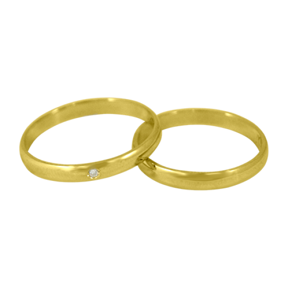 Aliança de Casamento em Ouro Amarelo 18K Tradicional com Brilhante