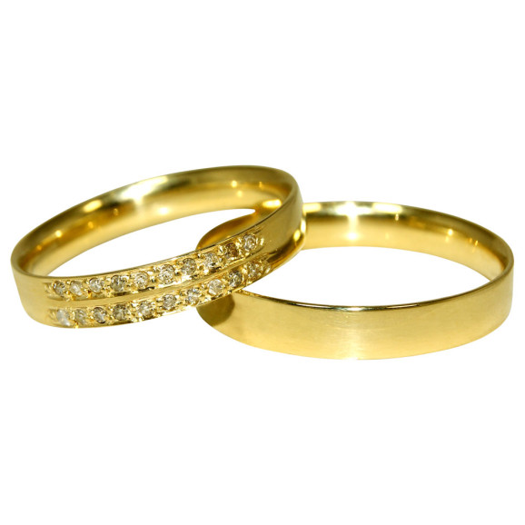 Aliança de Casamento em Ouro Amarelo 18K Reta com Brilhantes
