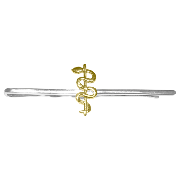 Prendedor de Gravata em Prata 950 com Emblema de Medicina em Ouro Amarelo