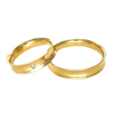 Aliança de Casamento em Ouro Amarelo 18K Côncava com Brilhante