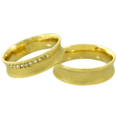 Aliança de Casamento em Ouro Amarelo 18K Côncava com Brilhantes