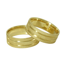 Aliança de Casamento em Ouro Amarelo 18K Reta com Frisos