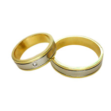 Aliança de Casamento em Ouro Amarelo 18K com Ouro Branco e Brilhante