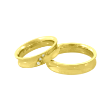Aliança de Casamento em Ouro Amarelo 18K Côncava com Brilhantes