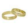 Aliança de Casamento em Ouro Amarelo 18K Reta com Frisos e Brilhantes
